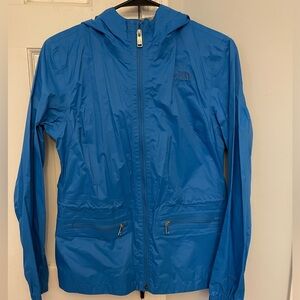 North Face women’s blue hooded rain jacket size small